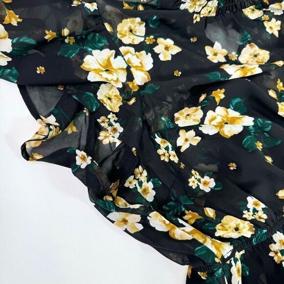 Torrid Dress Womens 2X Black Floral Chiffon Smocked Blouson Flutter Sleeve new - Picture 7 of 11